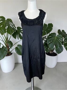 Calypso St. Barth Black Silk Ruffle Fringe Shift Dress XS Boho Luxury